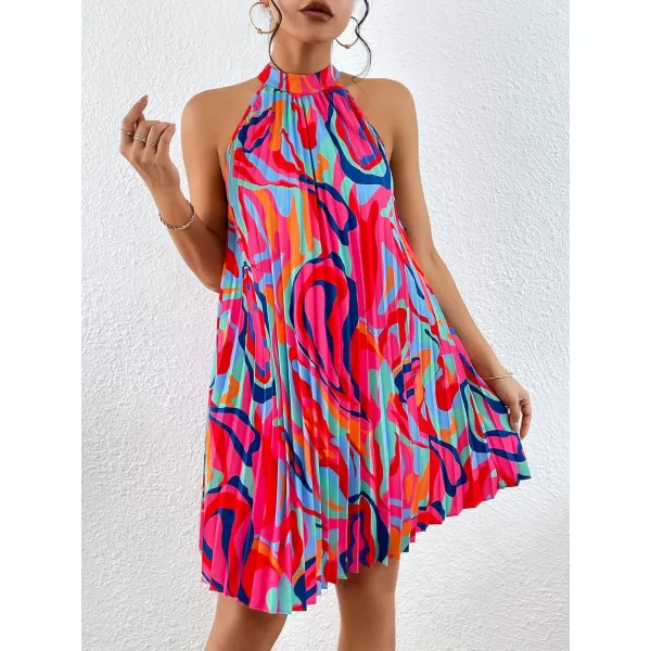 Floerns Women's Summer Floral Print Sleeveless Halter Neck Beach Party Dress