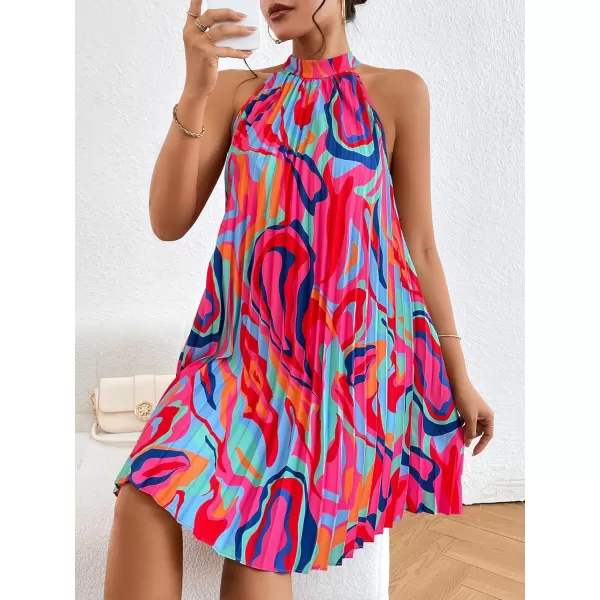 Floerns Women's Summer Floral Print Sleeveless Halter Neck Beach Party Dress