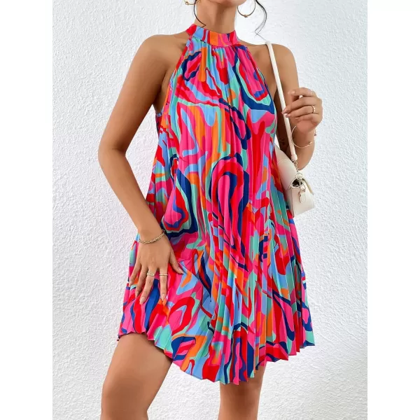 Floerns Women's Summer Floral Print Sleeveless Halter Neck Beach Party Dress