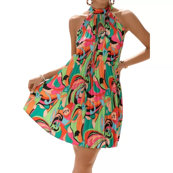 Floerns Women's Summer Floral Print Sleeveless Halter Neck Beach Party Dress