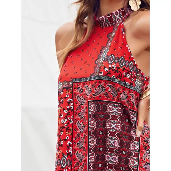 Floerns Women's Summer Floral Print Sleeveless Halter Neck Beach Party Dress
