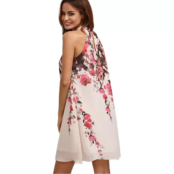 Floerns Women's Summer Floral Print Sleeveless Halter Neck Beach Party Dress