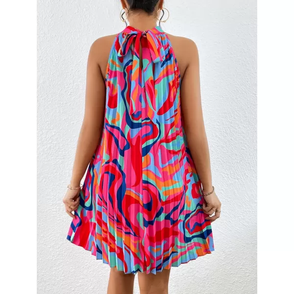 Floerns Women's Summer Floral Print Sleeveless Halter Neck Beach Party Dress