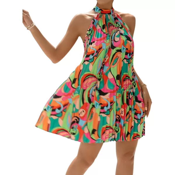 Floerns Women's Summer Floral Print Sleeveless Halter Neck Beach Party Dress