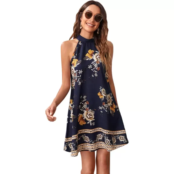 Floerns Women's Summer Floral Print Sleeveless Halter Neck Beach Party Dress