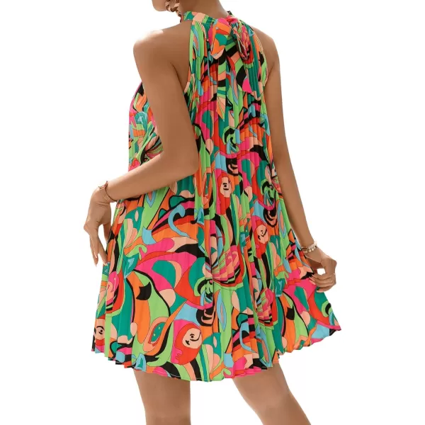 Floerns Women's Summer Floral Print Sleeveless Halter Neck Beach Party Dress