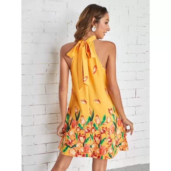 Floerns Women's Summer Floral Print Sleeveless Halter Neck Beach Party Dress