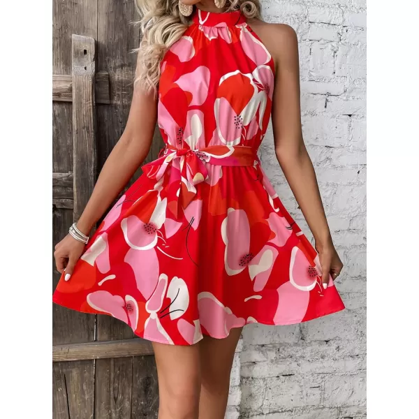 Floerns Women's Summer Floral Print Sleeveless Halter Neck Beach Party Dress