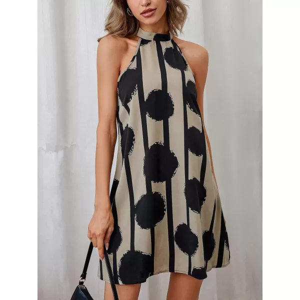Floerns Women's Summer Floral Print Sleeveless Halter Neck Beach Party Dress