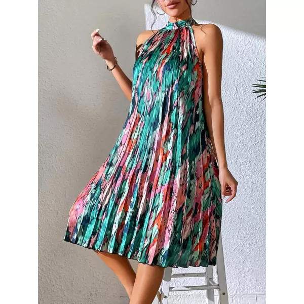 Floerns Women's Summer Floral Print Sleeveless Halter Neck Beach Party Dress