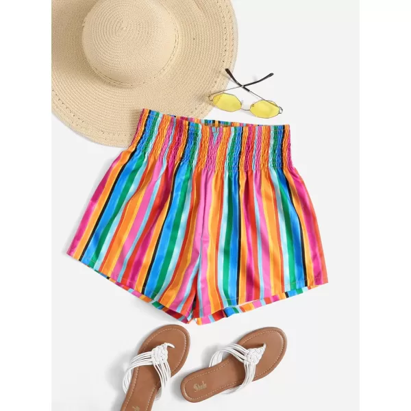 Floerns Women's Summer Tribal Print Elastic Waist Beach Shorts