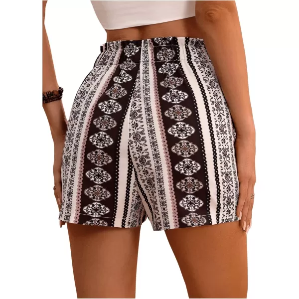 Floerns Women's Summer Tribal Print Elastic Waist Beach Shorts