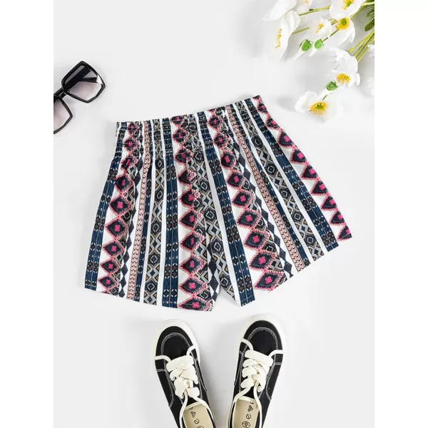 Floerns Women's Summer Tribal Print Elastic Waist Beach Shorts