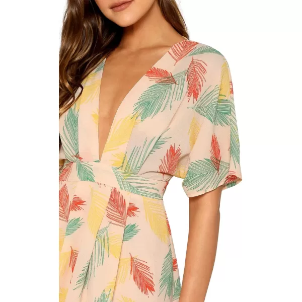 Floerns Women's Tropical Floral Plunging V Neck Tie Open Back Summer Short Dress