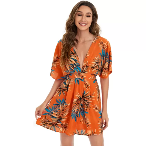 Floerns Women's Tropical Floral Plunging V Neck Tie Open Back Summer Short Dress