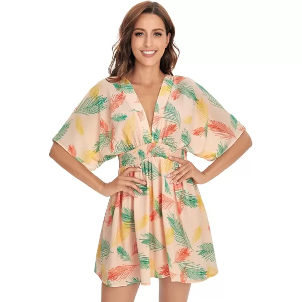 Floerns Women's Tropical Floral Plunging V Neck Tie Open Back Summer Short Dress