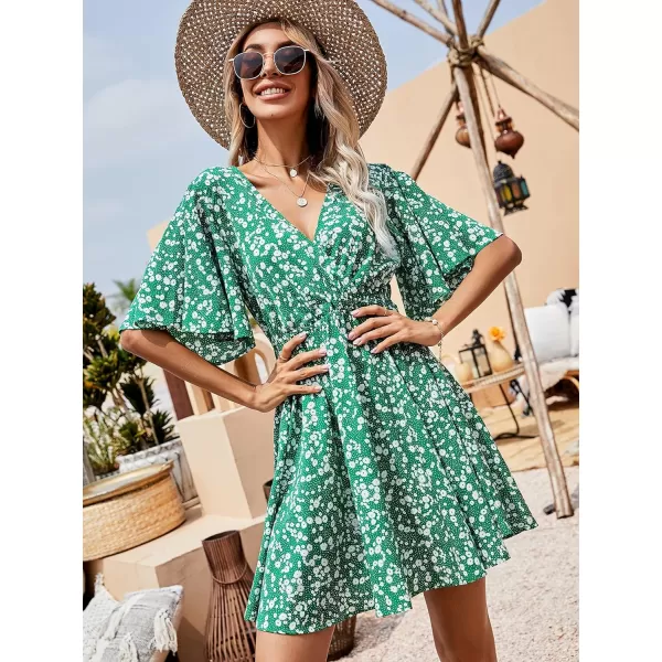 Floerns Women's Tropical Floral Plunging V Neck Tie Open Back Summer Short Dress
