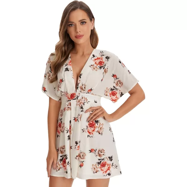 Floerns Women's Tropical Floral Plunging V Neck Tie Open Back Summer Short Dress