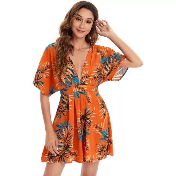 Floerns Women's Tropical Floral Plunging V Neck Tie Open Back Summer Short Dress