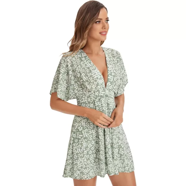 Floerns Women's Tropical Floral Plunging V Neck Tie Open Back Summer Short Dress