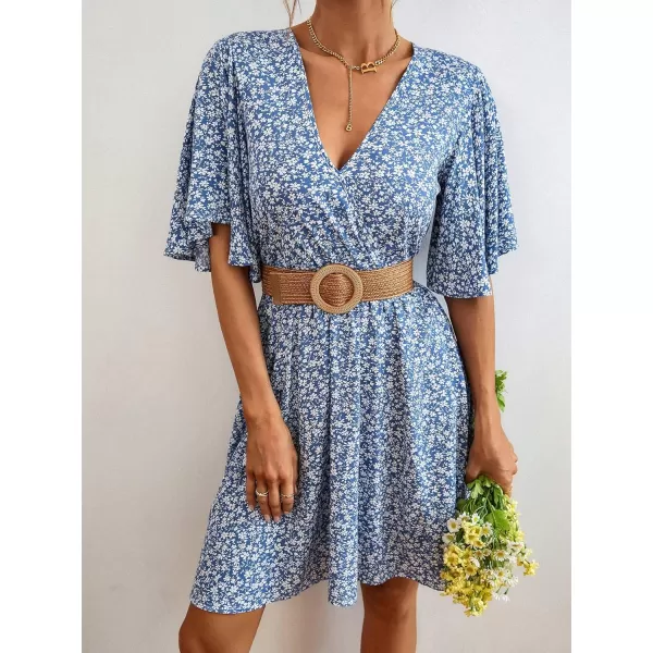Floerns Women's Tropical Floral Plunging V Neck Tie Open Back Summer Short Dress
