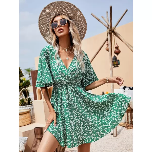 Floerns Women's Tropical Floral Plunging V Neck Tie Open Back Summer Short Dress