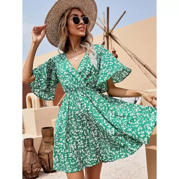 Floerns Women's Tropical Floral Plunging V Neck Tie Open Back Summer Short Dress