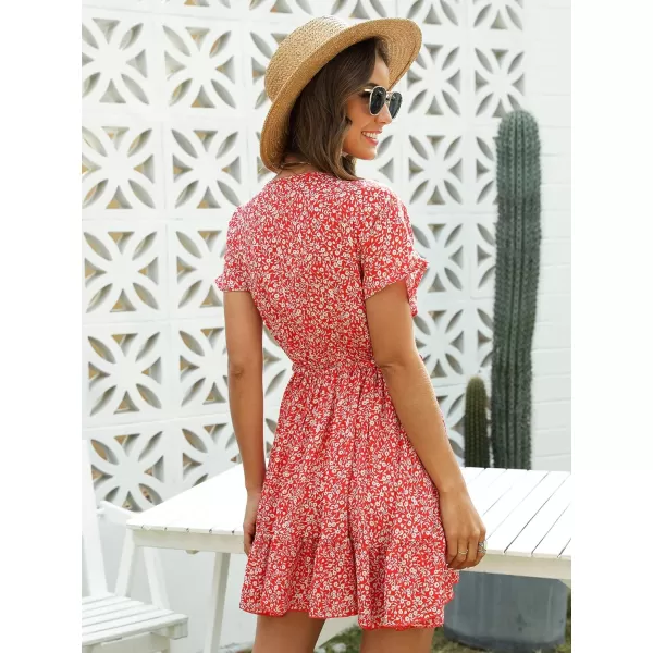 Floerns Women's Tropical Floral Plunging V Neck Tie Open Back Summer Short Dress