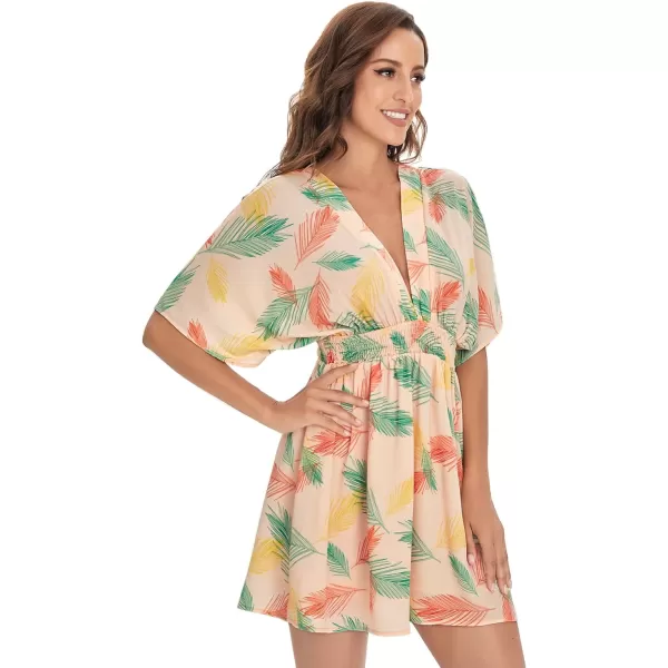 Floerns Women's Tropical Floral Plunging V Neck Tie Open Back Summer Short Dress