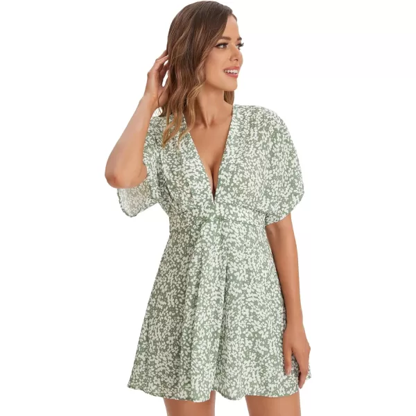 Floerns Women's Tropical Floral Plunging V Neck Tie Open Back Summer Short Dress