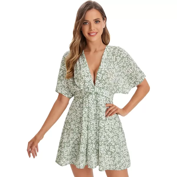 Floerns Women's Tropical Floral Plunging V Neck Tie Open Back Summer Short Dress