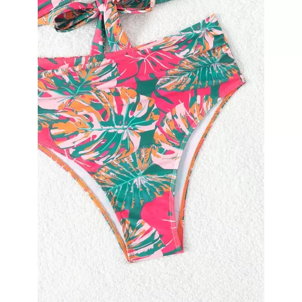 Floerns Women's Two Piece Bikini Set Tropical Print Ruffle Trim Bathing Suit