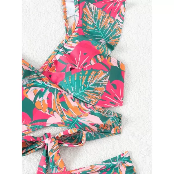 Floerns Women's Two Piece Bikini Set Tropical Print Ruffle Trim Bathing Suit