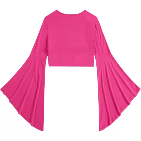 Floerns Women's V Neck Long Bell Sleeve Wrap Blouse Top Tee Shirts