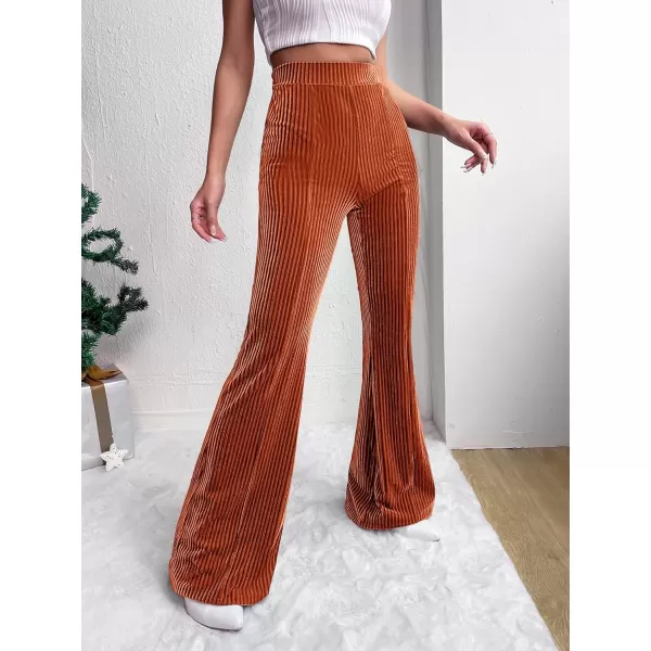 Floerns Women's Velvet Elastic Waist Flare Leg Palazzo Long Pants Trousers