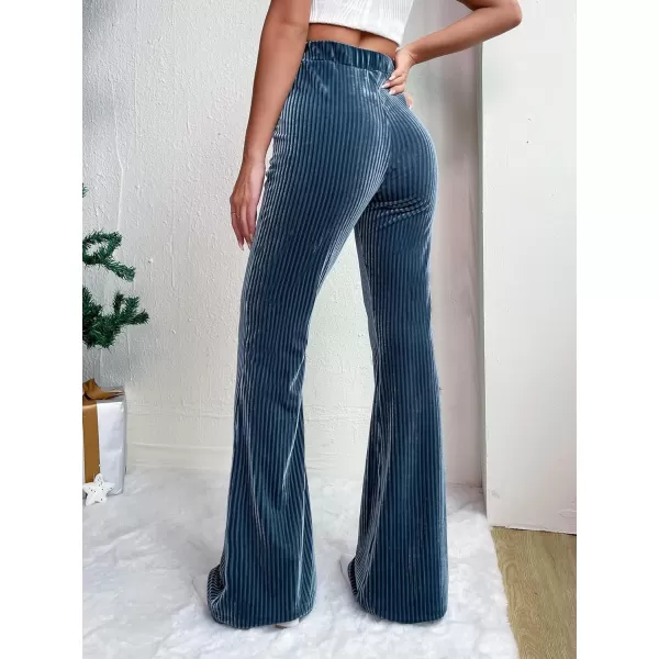 Floerns Women's Velvet Elastic Waist Flare Leg Palazzo Long Pants Trousers