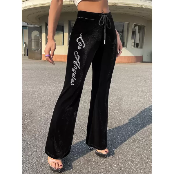 Floerns Women's Velvet Elastic Waist Flare Leg Palazzo Long Pants Trousers