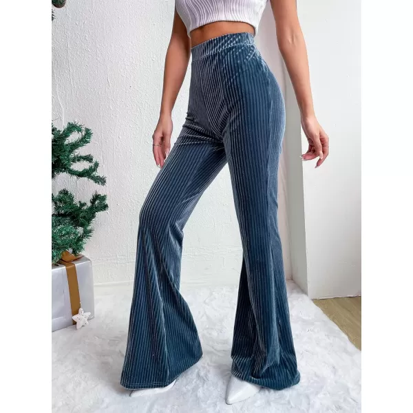 Floerns Women's Velvet Elastic Waist Flare Leg Palazzo Long Pants Trousers