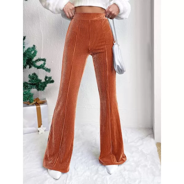 Floerns Women's Velvet Elastic Waist Flare Leg Palazzo Long Pants Trousers