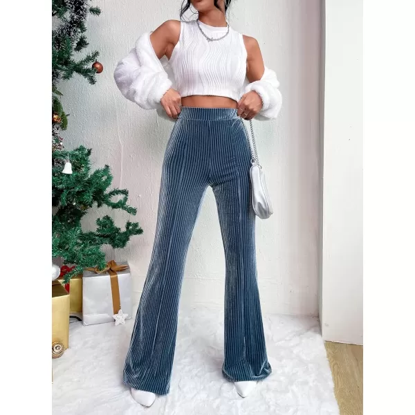 Floerns Women's Velvet Elastic Waist Flare Leg Palazzo Long Pants Trousers
