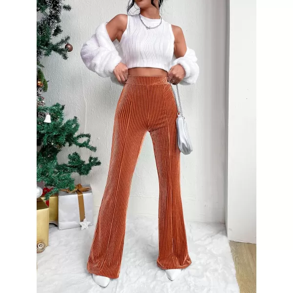 Floerns Women's Velvet Elastic Waist Flare Leg Palazzo Long Pants Trousers