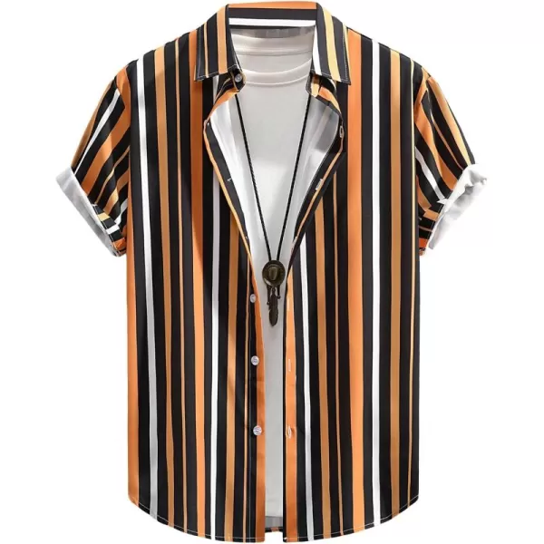 Floerns Men's Striped Shirts Casual Short Sleeve Button Down Shirts