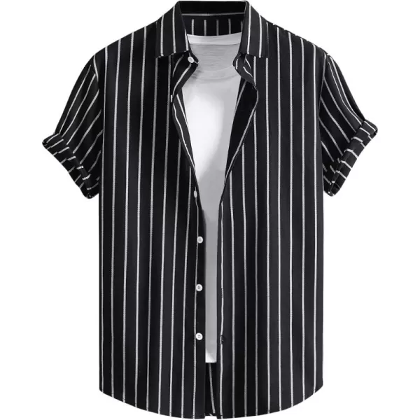 Floerns Men's Striped Shirts Casual Short Sleeve Button Down Shirts