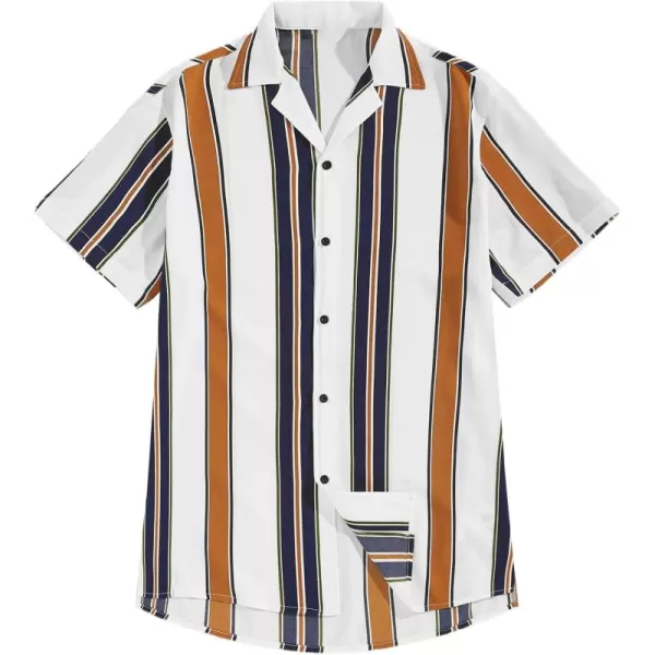 Floerns Men's Striped Shirts Casual Short Sleeve Button Down Shirts