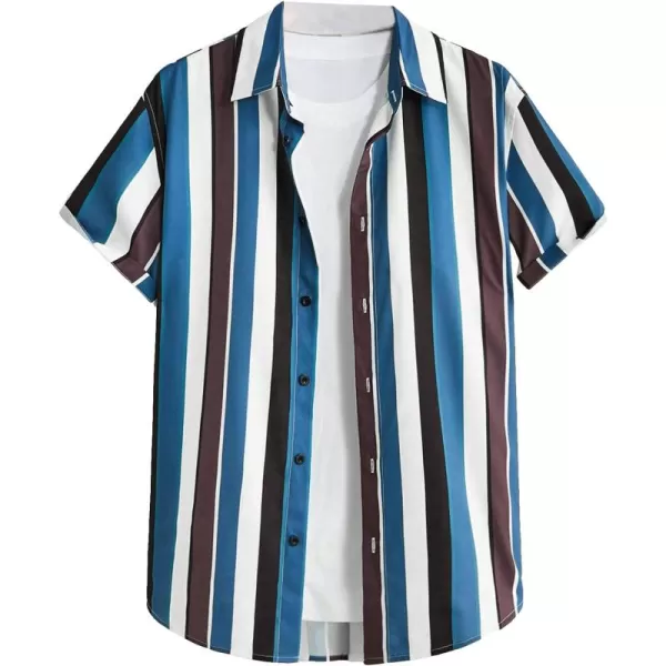 Floerns Men's Striped Shirts Casual Short Sleeve Button Down Shirts