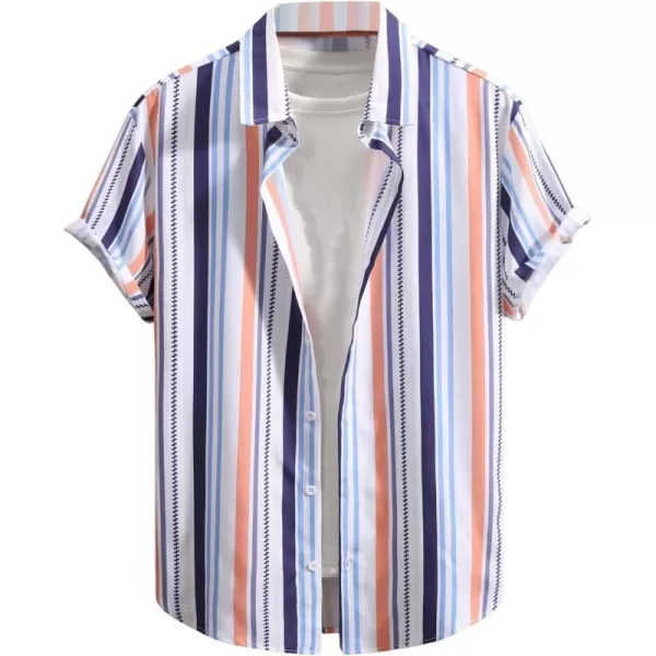 Floerns Men's Striped Shirts Casual Short Sleeve Button Down Shirts