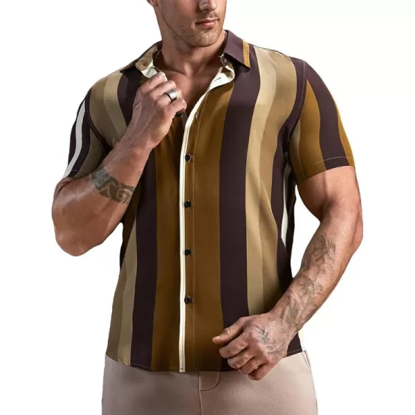 Floerns Men's Striped Shirts Casual Short Sleeve Button Down Shirts