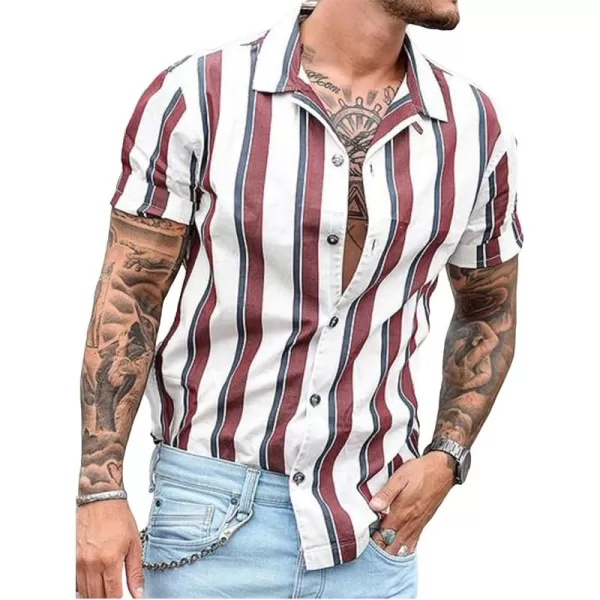 Floerns Men's Striped Shirts Casual Short Sleeve Button Down Shirts