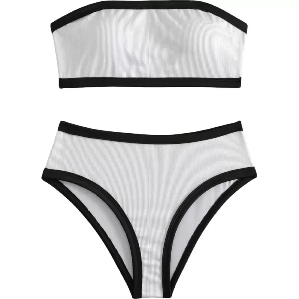 Floerns Women's 2 Piece Colorblock Strapless Tube Bra and Cheeky Bottoms Bikini Swimsuit Set