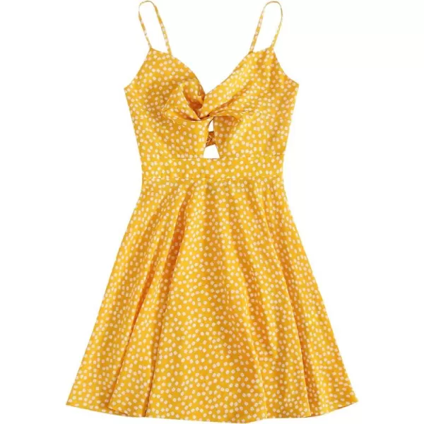 Floerns Women's Boho Floral Print Twist Front Cami A Line Mini Dress